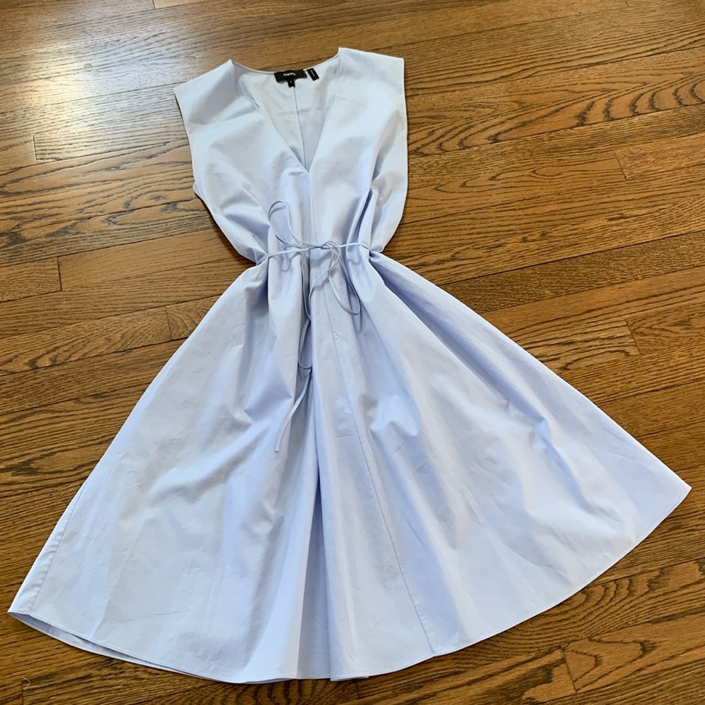 Theory Blue Sleeveless Tie Front Midi Dress